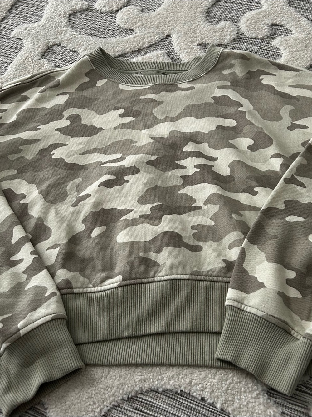 aerie women’s  Camo Crewneck Sweatshirt in Olive and Light Tan